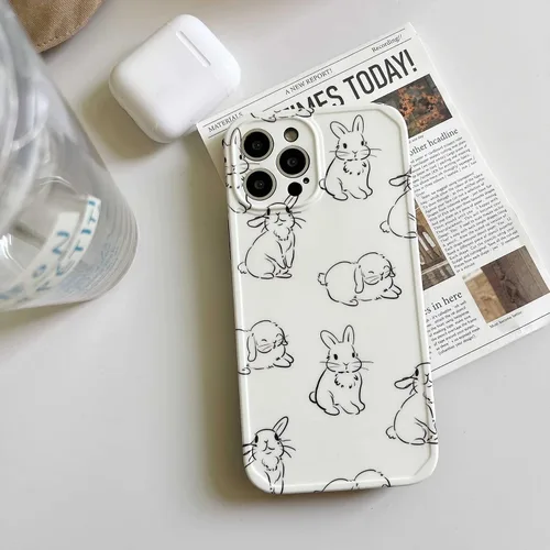 Vista 3 de Casechics Funda compatible con iPhone, bonita funda suave a prueba de golpes con diseño de conejito de dibujos animados (blanco, iPhone 11)