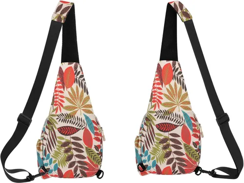 Vista 5 de HUA ANGEL Bolso bandolera floral Pequeña mochila cruzada para hombres y mujeres, senderismo, caminar, viajes, mini bolsa de pecho, Hoja de arce