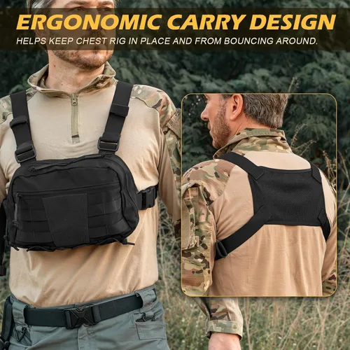 Vista 7 de Bolsa de pecho para hombre, mochila táctica para el pecho Molle con funda oculta para pistola