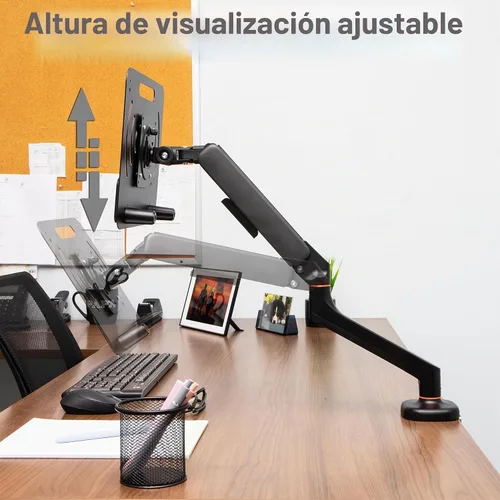 Vista 7 de Mind Reader Soporte de escritorio para laptop con resorte de gas, se adapta a laptops o monitores de 11.6 a 17.3 pulgadas, rotación de 180°