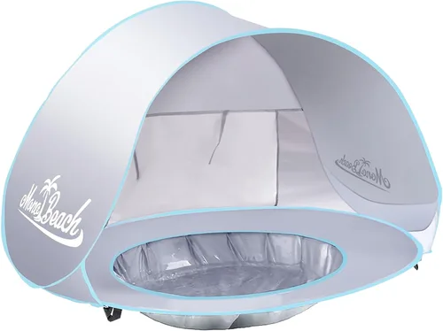 Vista 13 de Monobeach Tienda de campaña de playa para bebés con piscina: tienda de campaña desplegable con estrellas marrones para niños pequeños, refugio