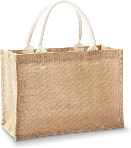 Vista 17 de Bolsas de viaje de yute, juego de 10 bolsas de arpillera, medianas de 14.5 x 6.7 x 10.2 pulgadas, bolsa reutilizable para fiestas, bodas, playa