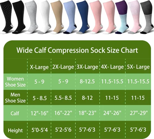 Vista 5 de LEVSOX Calcetines de compresión de pantorrilla ancha para mujeres y hombres, talla grande, 15-20 mmHg, hasta la rodilla, medias de gran soporte