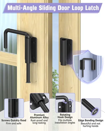 Vista 3 de Cerradura de bucle de puerta corredera multiángulo, cierre de aleación de aluminio de 90/180 grados para puerta de granero simple/doble, ventana