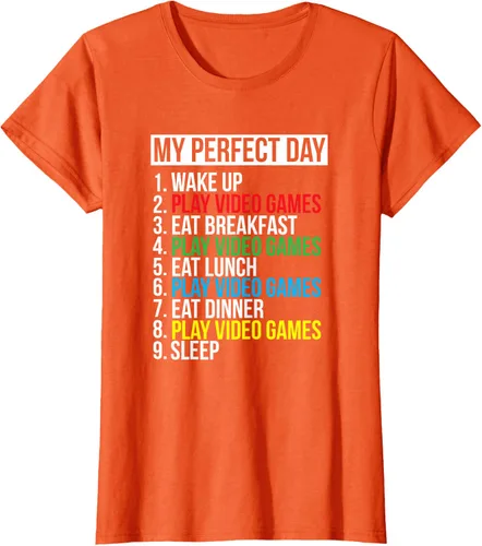 Vista 48 de My Perfect Day" - Camiseta negra de ajuste clásico, cuello redondo, manga corta, poliéster y algodón, Negro