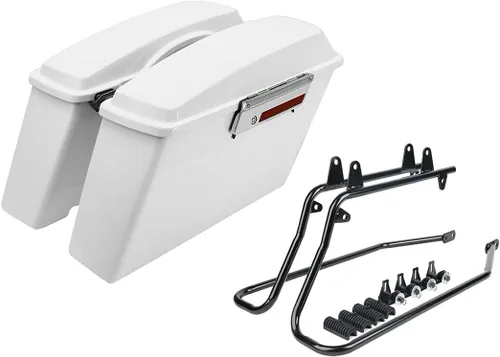 Vista 11 de XFMT Alforjas duras negras mate para baúl con soportes de conversión negros para Harley Softail Heritage Classic Deluxe 1984-2017