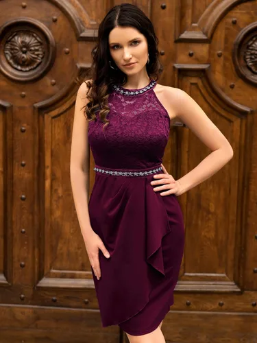Vista 4 de Miusol Vestido de cóctel sin mangas con cuello halter y encaje floral retro para mujer