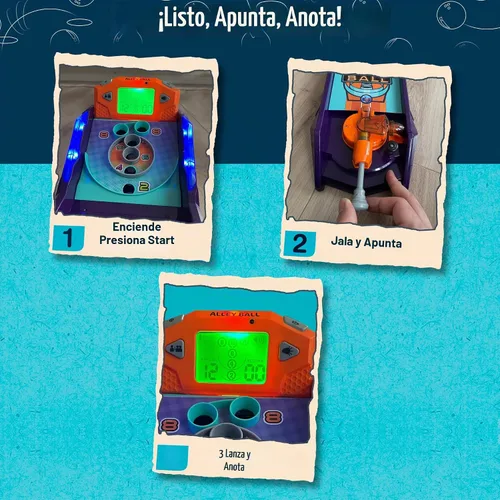 Vista 8 de Juego de Bola de Callejón — Juego de Mesa Electrónico de Rodar y Puntuar, Puntuación Automática con Luces y Sonido, Lanzador con Manija — 1-2