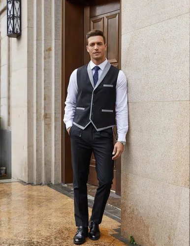Vista 4 de COOFANDY Chaleco de traje para hombre, ajustado, formal, de negocios, chaleco casual para boda