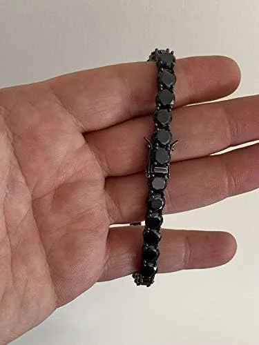 Vista 6 de HarlemBling Solid 925 Sterling Silver Mens Black Tennis Bracelet - Iced Hip Hop CZ Mens One Row Bracelet - Real Oxidized Solid Silver Black CZ 85 7mm