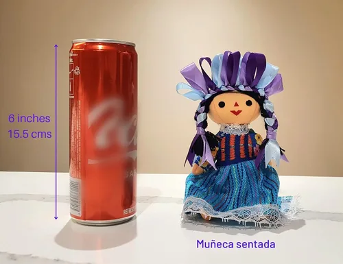 Vista 3 de Alkimia Inc Muñeca de trapo tradicional mexicana hecha a mano - 7 pulgadas - Azul