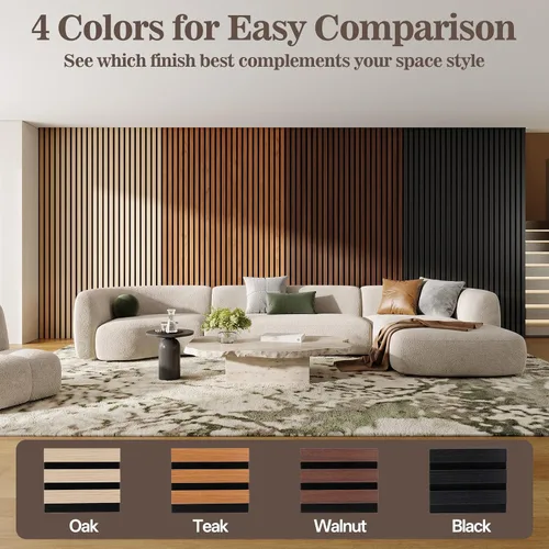 Vista 3 de Paneles de pared de madera para decoración de pared interior, paquete de muestras de color, panel de pared de listones de madera insonorizado