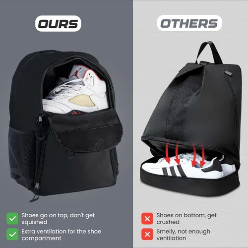 Vista 2 de Bolsa deportiva de fútbol y baloncesto con bomba de pelota - Mochila de baloncesto con compartimento separado para pelota y portazapatos, bolsa