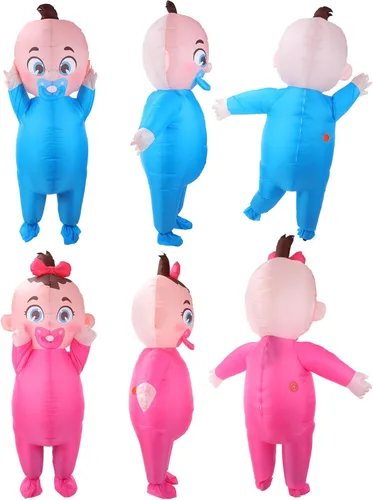 Vista 4 de Ramede Disfraz inflable gigante de bebé de 96 pulgadas, disfraz de revelación de género para niño y niña, disfraz para adultos, baby shower, fiesta