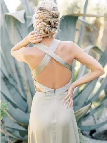 Vista 2 de Vestidos de dama de honor para mujer, con cuello en V, sin mangas, plisados, formales