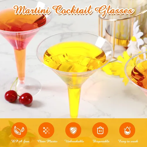 Vista 3 de Zopeal 32 vasos de Martini de plástico de 8 onzas, transparentes, desechables, para cóctel, postre, parfait, vasos apilables de plástico para boda