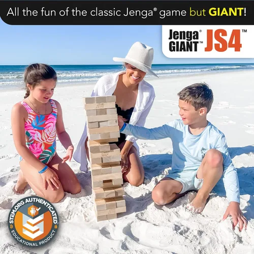 Vista 2 de Jenga Gigante - Bloques de madera dura - Se apilan hasta más de 3 pies - Licencia oficial - JS4