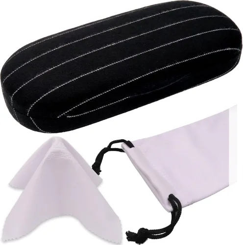 Vista 8 de MyEyeglassCase Men's Medium Glasses Case - Classic Eyeglasses Hard Shell Holder, Elegant Easy Open Lip with Pouch and Cloth As196 Negro Con Tela