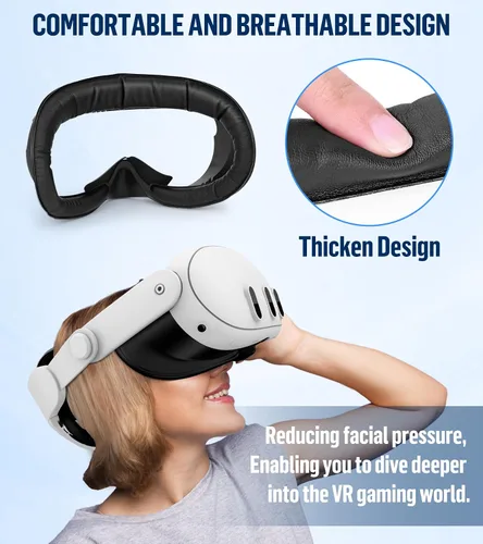 Vista 3 de YRXVW Facial Interface & Face Pad Cushion Compatible with OculusMeta Quest 3, Replacement PU Leather Foam Cushion Cover and Nose Guard Pad