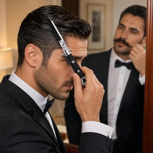 Vista 5 de Switchblade - Peine plegable de bolsillo de 9 pulgadas, peine de acero inoxidable para barba para hombres, peines de bigote de dientes finos