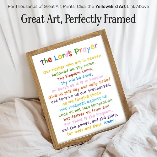Vista 2 de Arte de pared con texto en inglés "Lords Prayer Framed", decoración religiosa de las Escrituras para la iglesia, aula de escuela dominical