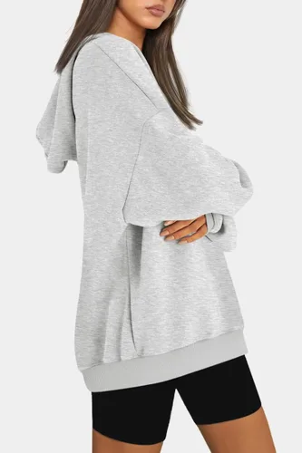 Vista 3 de Trendy Queen Sudaderas con capucha de forro polar de gran tamaño para mujer, cómodas, informales, holgadas, ligeras, para otoño e invierno