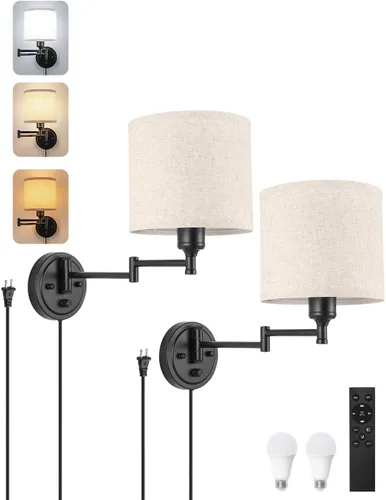 Vista 17 de GOODATE Apliques de pared regulables, lámpara de pared con brazo oscilante, juego de dos apliques de pared, lámpara de pared enchufable, juego de 2