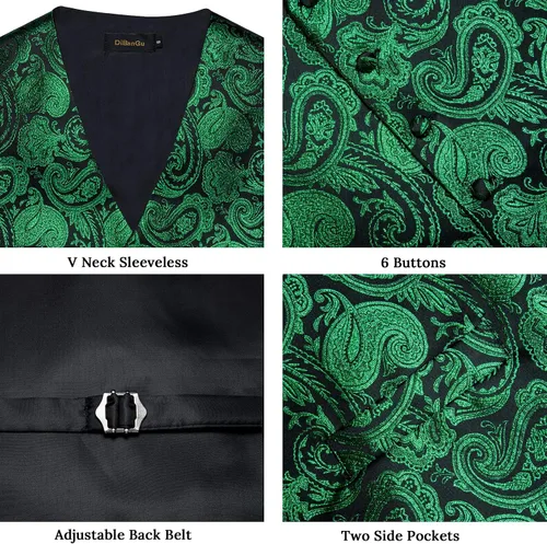 Vista 6 de DiBanGu Conjunto de chaleco de cachemira y corbata para hombre con gemelos cuadrados para esmoquin