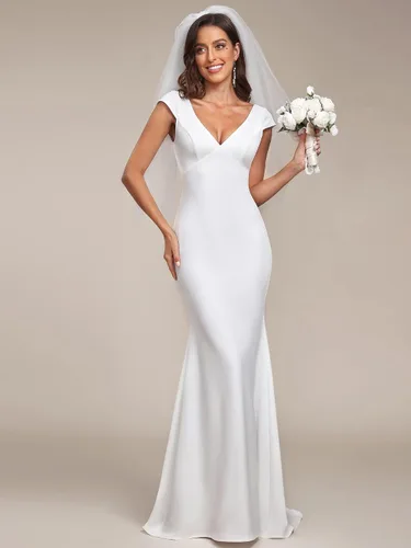 Vista 2 de Ever-Pretty Vestido de novia largo con cuello en V profundo y espalda abierta para mujer 0171A