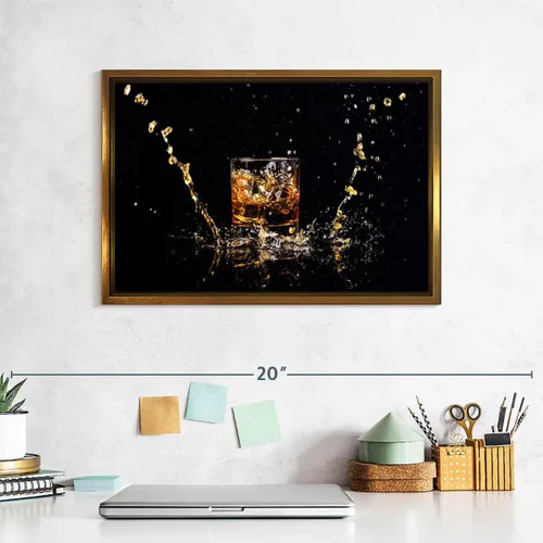 Vista 7 de ElephantStock - Arte de pared con salpicaduras de whisky - Lienzo enmarcado flotante horizontal - Decoración de pared de comedor - Arte de lienzo