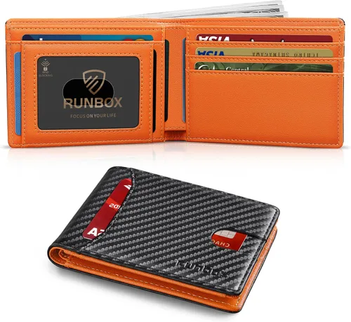 Vista 17 de RUNBOX Cartera delgada para hombre, 11 ranuras para tarjetas de crédito, de cuero, con bloqueo RFID, pequeña, delgada, plegable, minimalista 0 negro