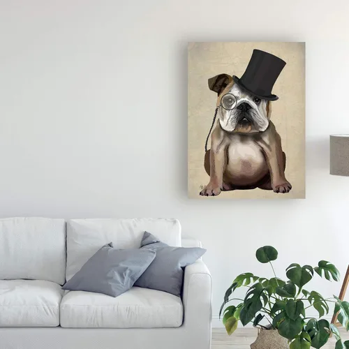 Vista 3 de Trademark Fine Art Bulldog inglés, Sabueso formal y sombrero de Fab Funky, 24x32