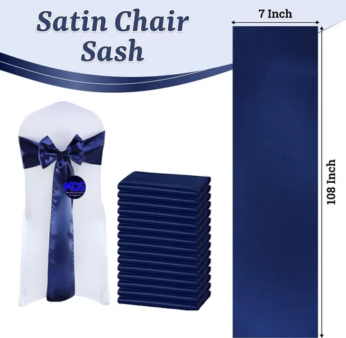 Vista 3 de Juego de 50 listones para sillas, de la marca MDS, Satin, Azul marino, 50
