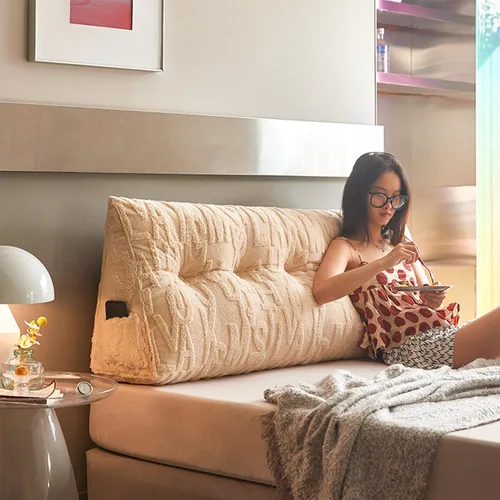 Vista 2 de Almohada triangular para cabecero grande para cama de lectura, respaldo de cuña para cabecero, cojín de apoyo para sofá cama con funda extraíble