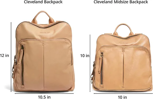 Vista 4 de American Leather Co. Cleveland - Mochila mediana para mujer, color beige, 100% piel auténtica, elegante mochila de tamaño mediano con detalles