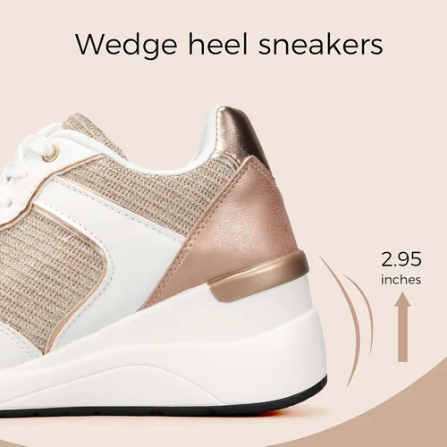 Vista 5 de K KIP WOK Zapatos deportivos de tacón alto para mujer, con plataforma con cordones, zapatos ocultos, ligeros, informales, gruesos, a la moda