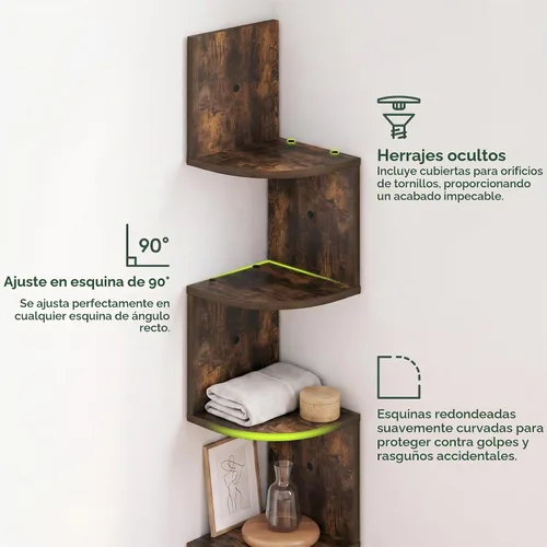 Vista 5 de Furinno Rossi - Estantes flotantes para pared, estante esquinero en zigzag de 5 niveles montado en la pared, estante flotante de esquina radial Pino