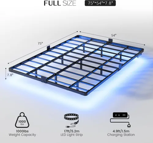 Vista 2 de OLEVS - Marco de cama flotante de metal tamaño matrimonial con luz LED y estación de carga Full Metal Platform Bed Frame with Smart LED, Charging
