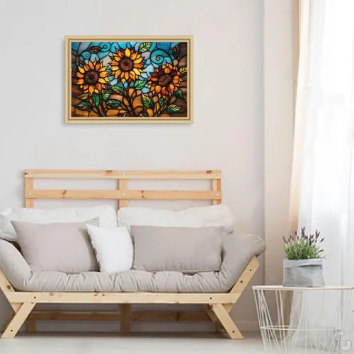 Vista 6 de Rompecabezas de girasol de estilo retro, material compuesto de madera de papel Zcon bolsa de almacenamiento e imagen de referencia fácil de resolver