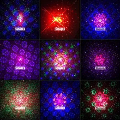 Vista 3 de Chims Luz de fiesta RGB 33 patrones con cielo estrellado rojo luces activadas por música para Navidad, Navidad, familia, discoteca, DJ, fiesta
