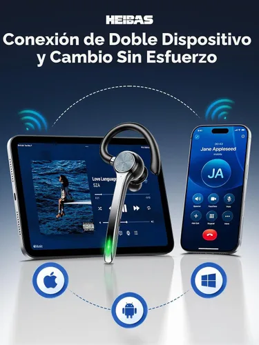 Vista 9 de HEIBAS Auriculares Bluetooth, Auriculares inalámbricos Bluetooth con estuche de carga de 500mAh, tiempo de conversación de 72 horas, micrófono Negro
