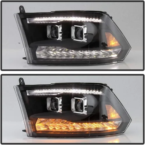 Vista 5 de ACANII – Faros delanteros LED negros con señal DRL y doble proyector para Dodge Ram 1500 2500 3500 2009-2018