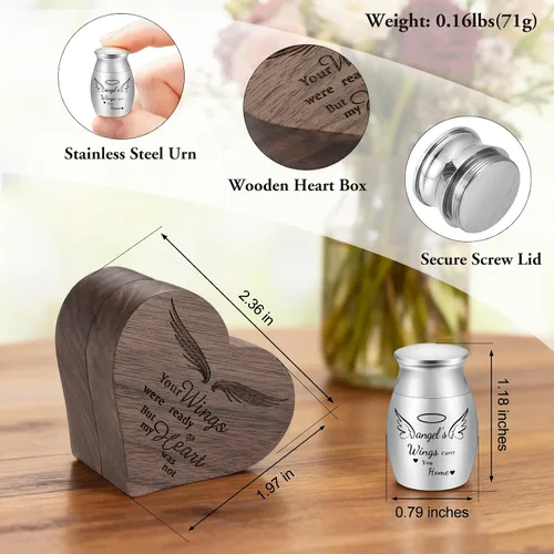 Vista 2 de SOITIS Urna de madera con forma de corazón personalizada, mini urnas para cenizas humanas de 1.2 pulgadas, pequeñas urnas para cenizas humanas