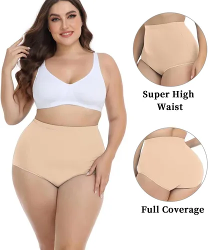 Vista 2 de wirarpa Ropa interior de algodón para mujer, de cintura súper alta, elástica, cobertura completa, paquete de 4
