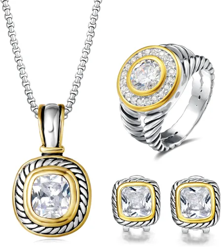 Vista 5 de UNY JEWEL Anillo de alambre trenzado de dos tonos con vástago dividido pavé CZ joyería inspirada en el diseñador único anillo de moda para mujer