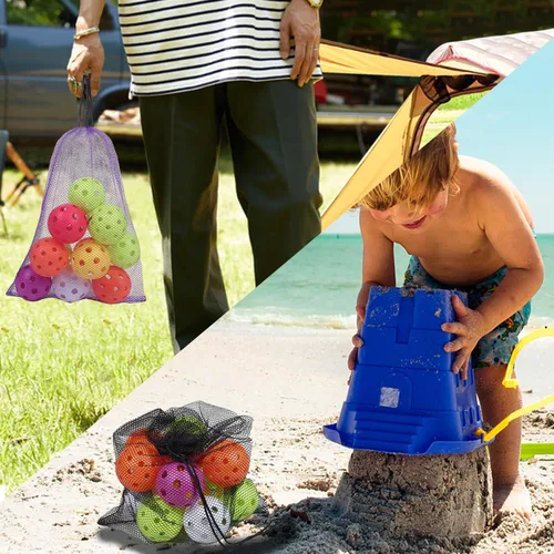 Vista 6 de GSE Games & Sports Expert Bolsa de malla morada con cordón de 18 x 12 pulgadas para béisbol, softball, tenis, pelota de pickleball, pelota de golf.