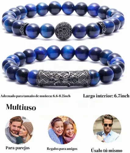 Vista 6 de BOMAIL - Pulsera elástica de piedras de ojo de tigre de 8 mm para mujeres y hombres