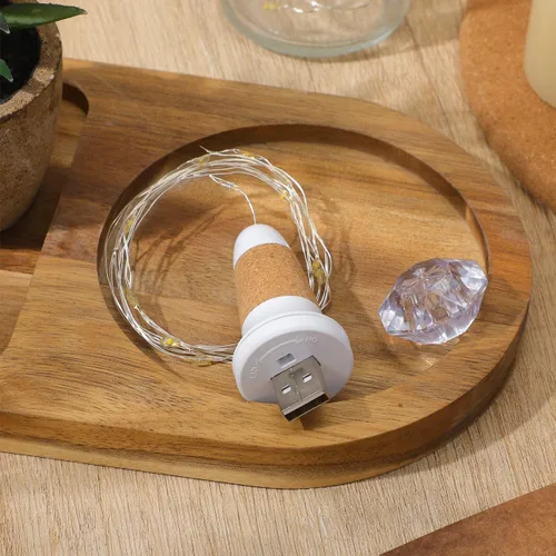 Vista 3 de Uonlytech 2 luces de corcho para botella de vino con tira de luces, luces recargables por USB, luces de botella de destello de luz de diamante