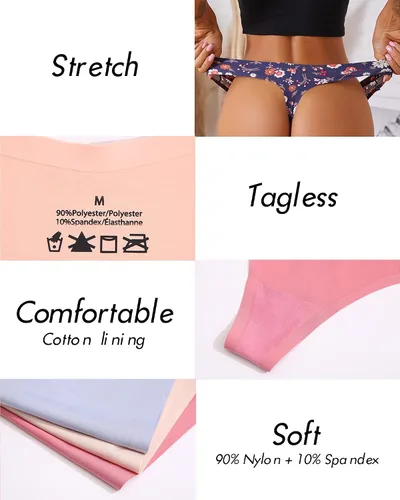Vista 4 de ROSYCORAL Paquete de 10 tangas sin costuras para mujer bragas transpirables de tiro bajo ropa interior invisible hipster tanga que no se muestra