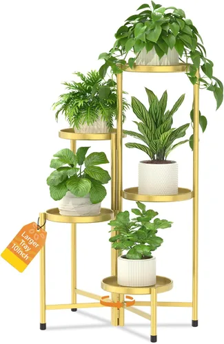 Vista 29 de LASZOLA Soporte plegable para plantas de interior de 7 niveles para múltiples macetas grandes, estante ajustable alto y resistente con bandeja de 10